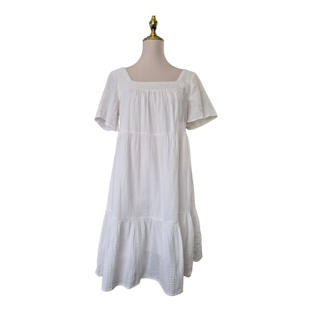 Rails Valentina White Gauze Mini Dress Women's Small‎ Square Neck Flutter Sleeve